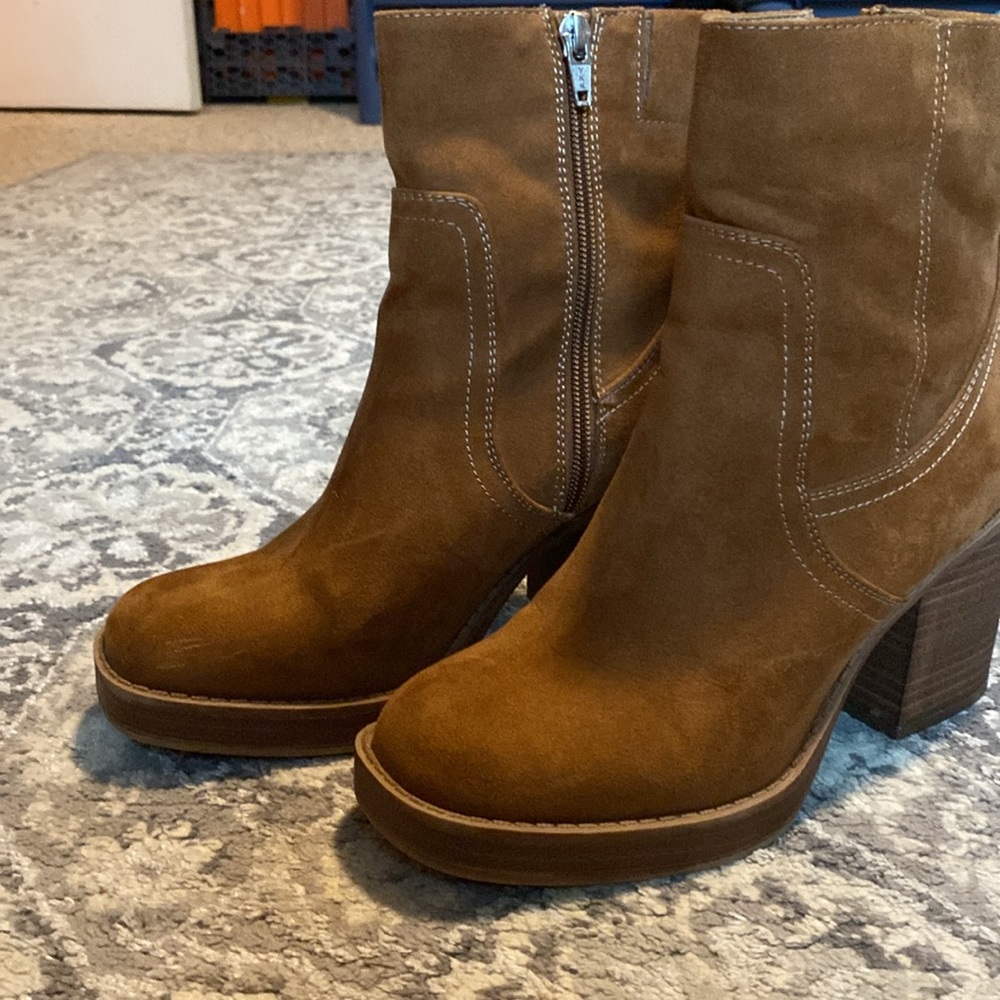 Camel suede boots